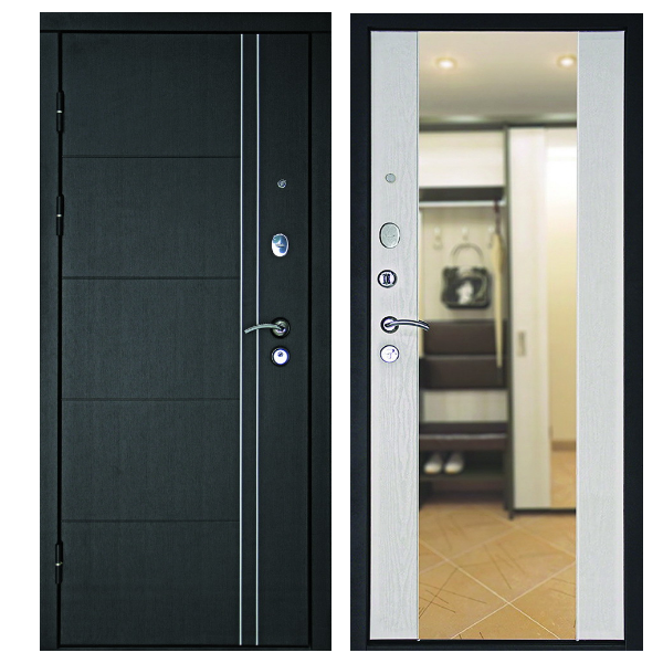 Входная дверь Дверной Континент Теплолюкс Зеркало Белое дерево