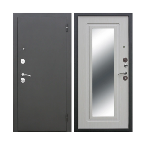 Входная дверь Феррони 6 см зеркало серебро Белый Ясень