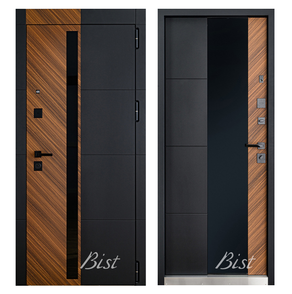 Входная дверь BIST РЕНУАР - чёрный кварц/шпон орех нат.