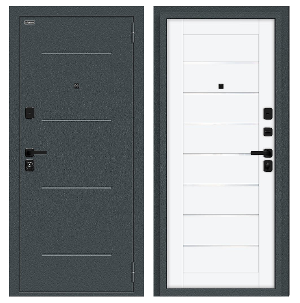 Входная дверь BRAVO Техно/SBlack Старк антрацит/White Silk