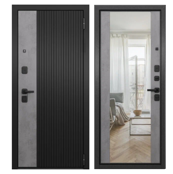 Дверь Мастино ТРАСТ ЭКО Зеркало Бетон серый черный матовый/бетон серый (336)