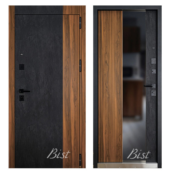 Входная дверь BIST ДАЛИ - скол камня блэк/орех ноче тертона
