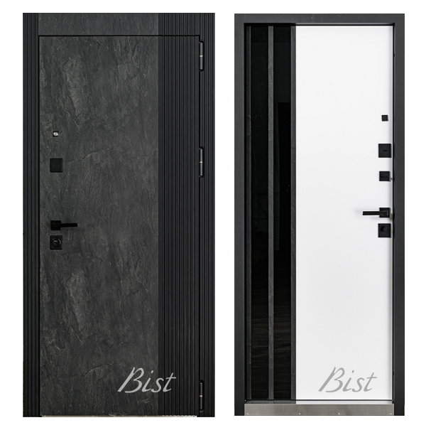 Входная дверь BIST ПИКАССО - скол камня блэк+лакобель чёрная/белый мат