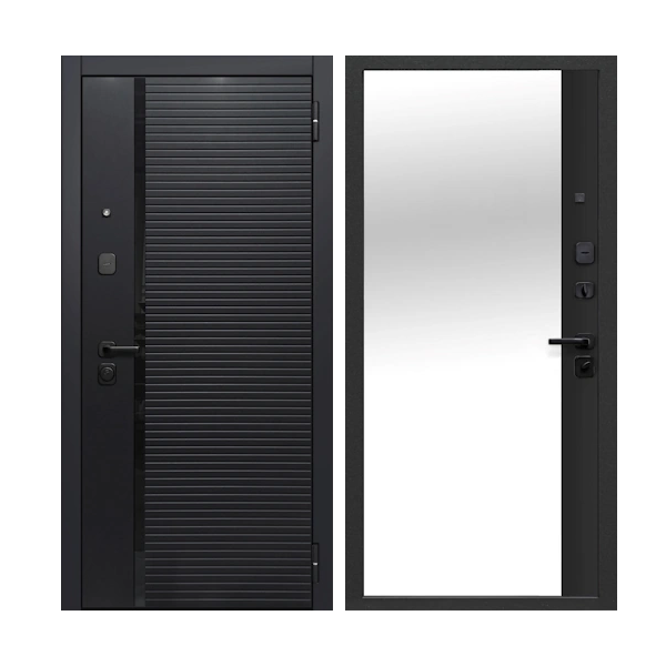 Входная дверь Феррони  Черный кварц зеркало Сатин Черный