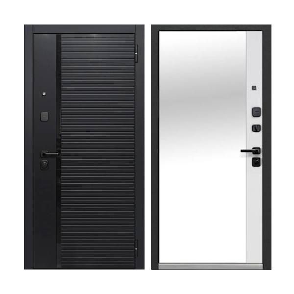 Входная дверь Феррони  Черный кварц зеркало Сатин белый