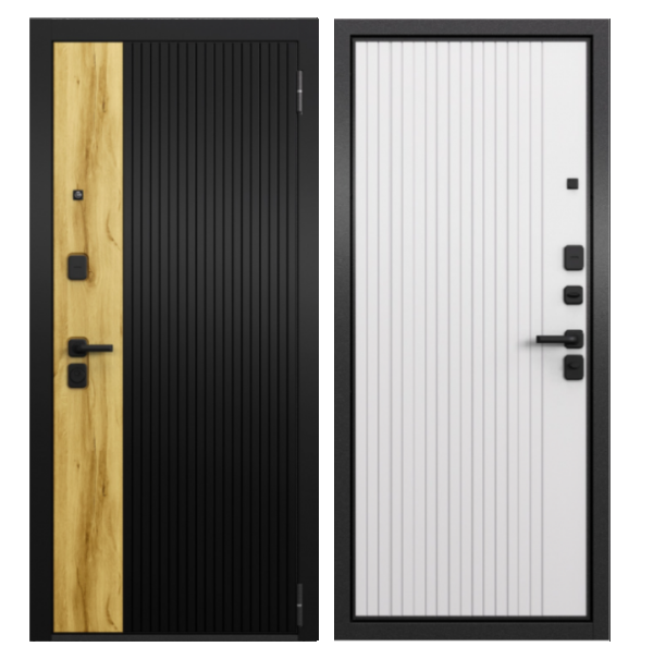 Дверь Мастино ТРАСТ ЭКО Антрацит/Дуб галифакс медовый/Черный матовый/Эмаль белоснежная (337)