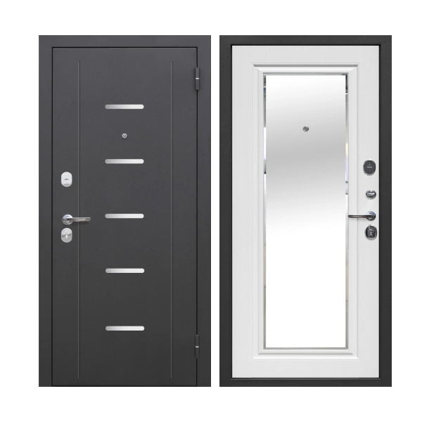 Входная дверь Феррони  7,5 см серебро зеркало Белый Ясень